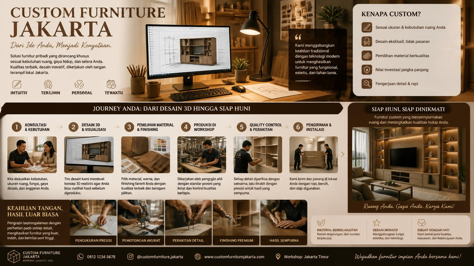 Desain 3D, Produksi, hingga Instalasi: Ini Proses Jasa Pembuatan Custom Furniture